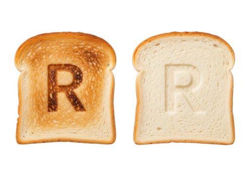 Two bread slices with letter r isolated on transparent background