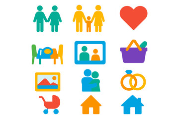 Fototapeta premium Colorful family and home icons set for web and print projects
