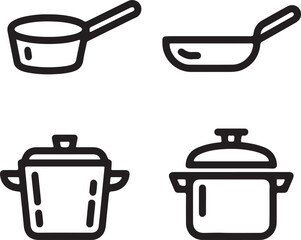 Set of kitchen utensils vector illustration with pots pans and cooking tools on white background