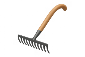 Garden rake with wooden handle and metal tines