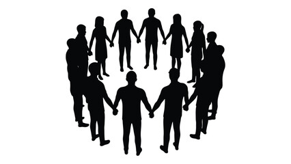 People holding hands circle silhouette isolated on white background, Vector