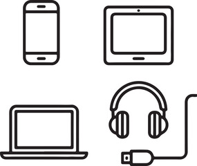 Set of black and white mobile phone vector icons