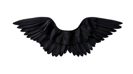 Fototapeta premium Black feather wing, isolated on transparent background, with detailed texture and dramatic, mysterious mood, suitable for fantasy, gothic, or supernatural themes in creative design