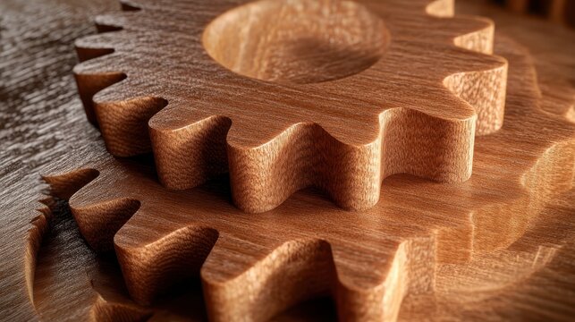Close up of finely crafted wooden gear details