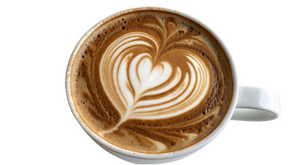 Top-down view of latte art heart design cut out on PNG. AI GENERATED.