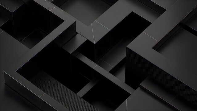 Modern dark abstract geometric pattern of interlocking 3d shapes