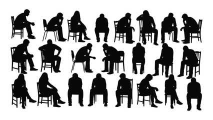 Silhouettes of people sitting isolated on white background, Vector