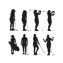 Female Golf Player Action Silhouette Set