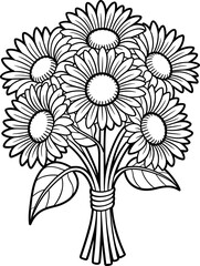 Bold Outline sunflower Vector Illustration | Black and White Floral Arrangement for Coloring Pages, Tattoos, or Digital Design Elements | Simple Hand-Drawn Flower Graphic Art
