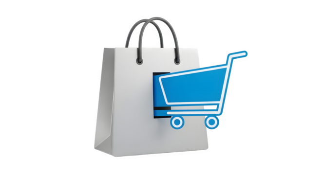 Shopping bag with shopping cart icon e commerce and retail concept isolated on transparent background