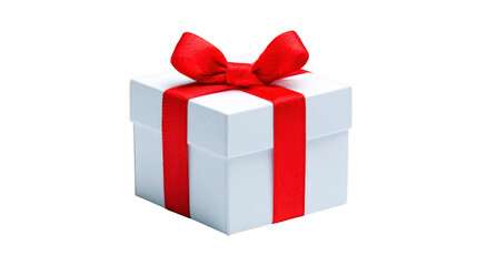 White gift box with red ribbon festive present isolated on transparent background perfect for celebration birthday holiday or special occasion joyful and elegant design