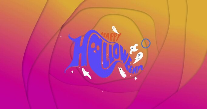 Ghosts appearing around blue Halloween logo starting orbit, logo pulsing then swirling for scary ad