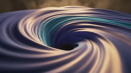 Abstract 3D rendering of a beautiful, smooth swirling fabric vortex or wormhole, creating a hypnotic dark spiral, ideal for luxury motion graphics and technological concepts.