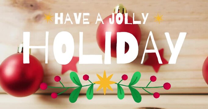 Corner sparkle popping, text forming into HOLIDAY, baubles shifting, sprig sliding, finishing card