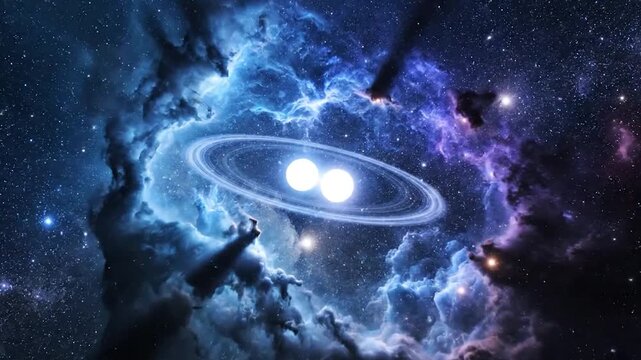 Stunning Cosmic Nebula With Binary Stars and Ring Formation.