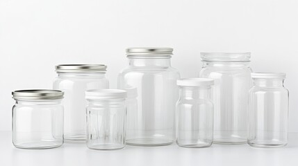 Collection of Empty Glass Jars with Metal Lids in Studio