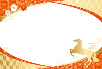 高級感のある 和柄 午年 梅 曲線フレーム 正月 新年 年賀状 2026年	