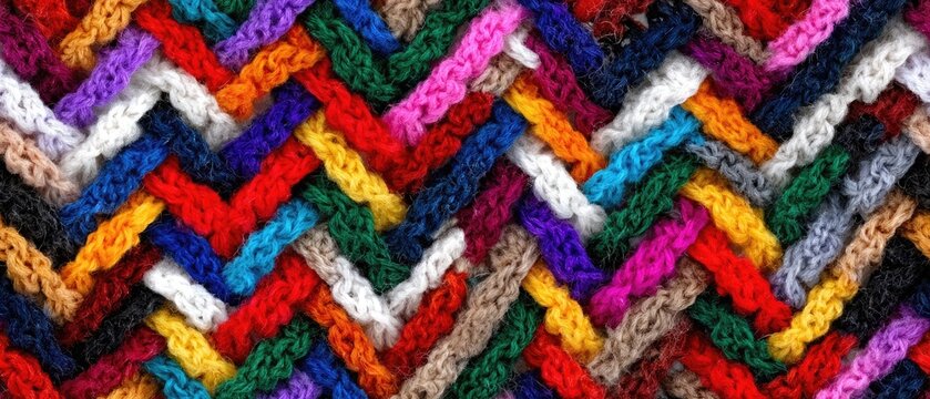 Vibrant crochet pattern with zigzag lines enhances digital art and textile projects with bohemian flair