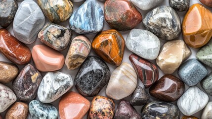Collection of polished stones in a macro shot for display