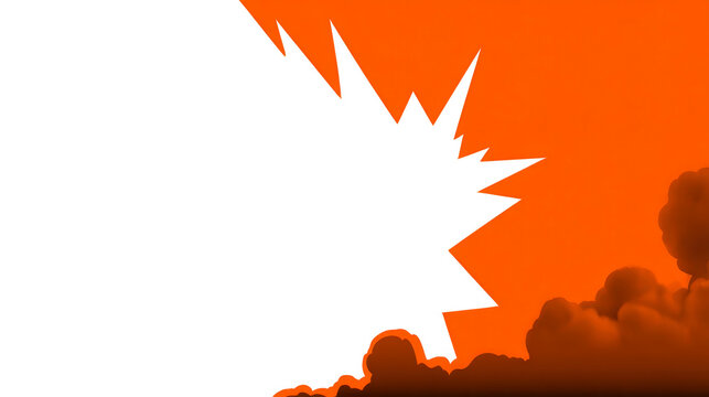 Orange sky with dramatic black explosion shape and fluffy clouds, creating bold, dynamic, and intense atmosphere suitable for comic or graphic design backgrounds