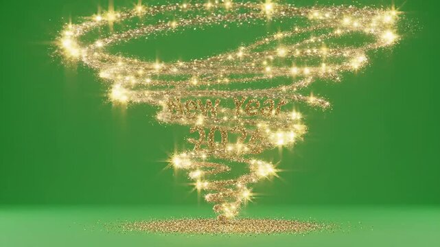 Spiral of golden lights descending against a green background
