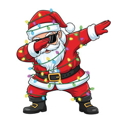 Santa claus dabbing with colorful christmas lights