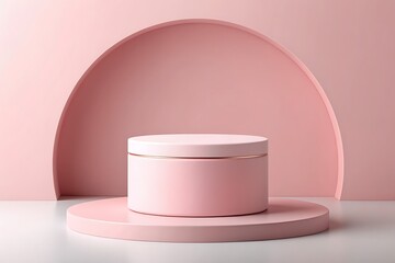 Elegant Pink Circular Display Stand With Lidded Box On Soft Pink Studio Platform

