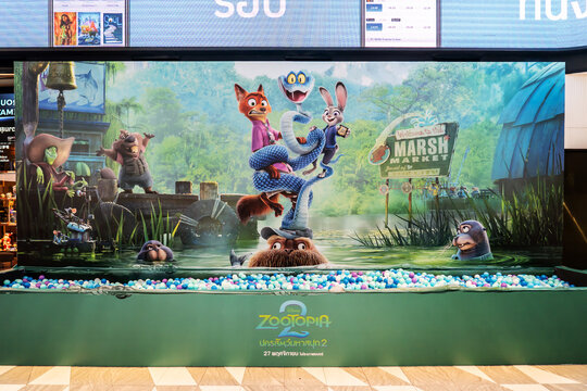 BANGKOK, THAILAND, 27 November 2025 - A beautiful standee of a movie called Zootopia 2 Display at the cinema to promote the movie