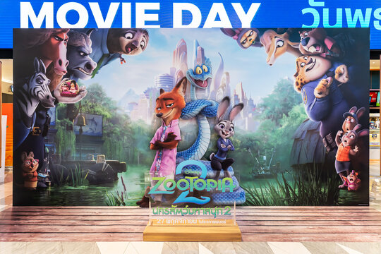 BANGKOK, THAILAND, 27 November 2025 - A beautiful standee of a movie called Zootopia 2 Display at the cinema to promote the movie
