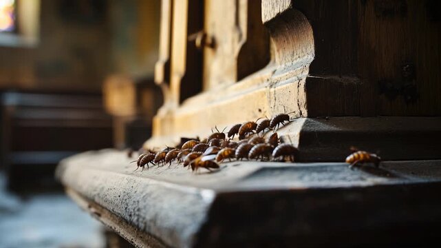 Video A group of insects gathered on a narrow surface, perhaps waiting for food or shelter