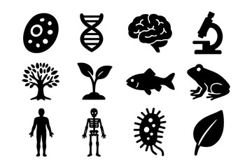 Obraz premium Science and nature icons: biology and research silhouette collection