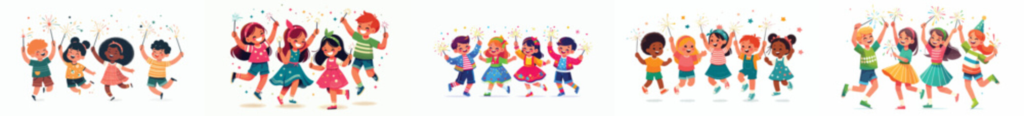 vector children playing fireworks new year celebration