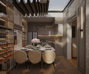 3d render modern living room dining room