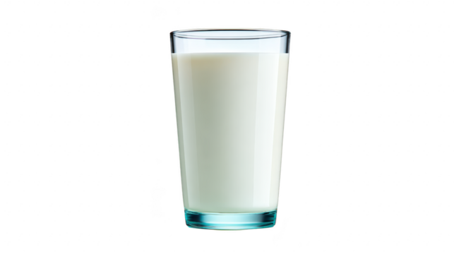 Glass of fresh milk in clear tall glass, isolated on transparency background, healthy dairy beverage, nutritious and refreshing drink for breakfast or snack