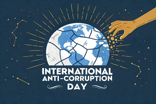 International Anti-Corruption Day image with cracked globe, golden particles, and constellation-themed background generative ai - Powered by Adobe