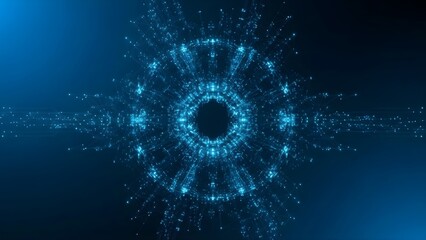 Fototapeta premium Abstract digital tunnel of glowing data particles and network flow