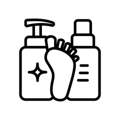Obraz premium Foot cream, Foot hygiene, Healthy feet, Foot treatment, Podiatrist, Podiatry icons, Pedicure, Massage foot icon. Foot care icon. Outline vector illustration.