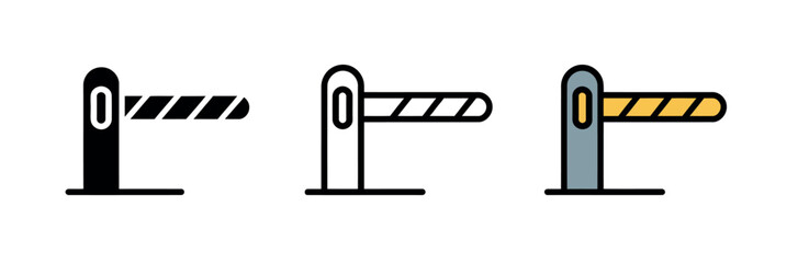 A set of diverse graphic icons representing various styles of a barrier gate, symbolizing access control and entry.