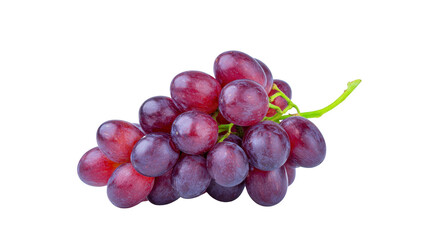 Fototapeta premium Fresh red grape cluster with green stem isolated on transparency background, showing juicy, ripe, and healthy fruit perfect for snacks, desserts, or juice