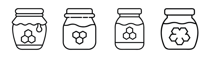 Outline honey jar vector set, honey bottle illustration, honey packaging design, honey product icon set