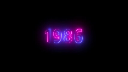 Glowing Neon Numbers 1986 in Pink and Blue on Black Background year