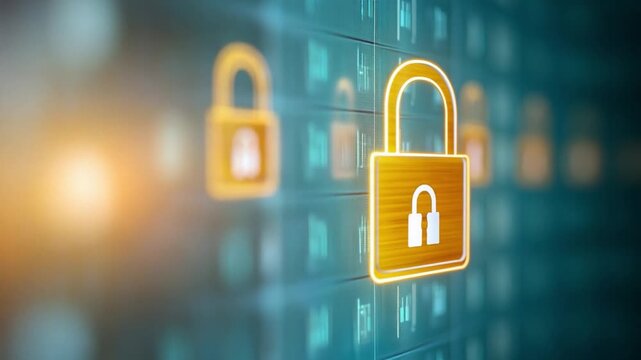 Secure Data Protection: Capturing the essence of data security, this image spotlights a glowing padlock, symbolizing protection, confidentiality, and robust safeguard.