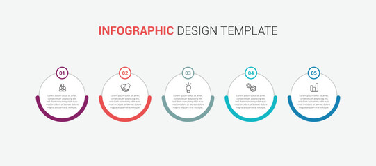 Modern infographic design template with five steps and icons for business presentation or data visualization
