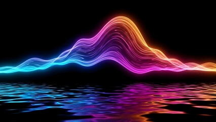 Abstract neon light wave with reflection, modern digital backdrop