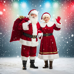 Santa and Mrs. Claus Walking Together with Gifts at Sunset. generative ai

Descrição curta:Santa and Mrs. Claus walking hand in hand through the snow carrying Christmas gifts at sunset.
