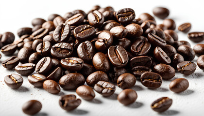Obraz premium Macro Close-Up Photo Highlighting Deep Tones of Freshly Roasted Arabica Coffee Beans
