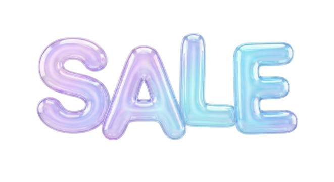 Iridescent, Inflatable "Sale" Text Floating, Isolated for Summer Marketing Design
