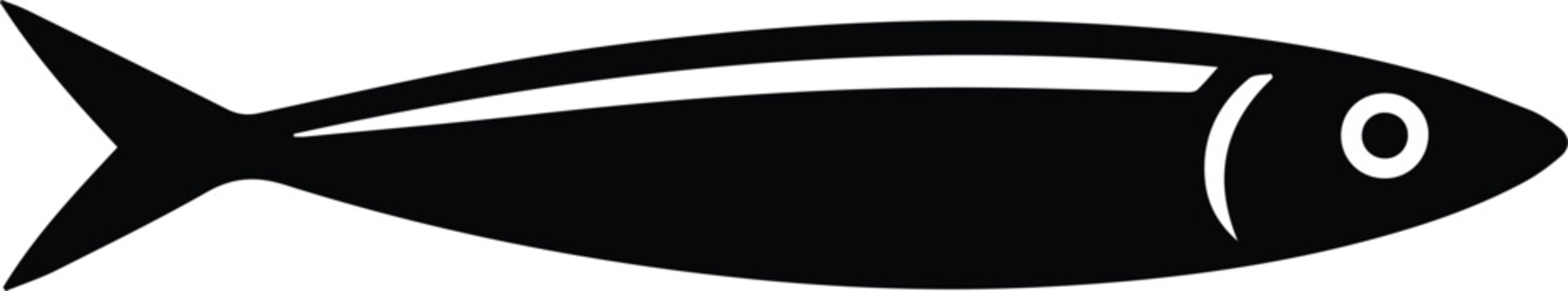 Minimalist black sardine seafood silhouette vector icon