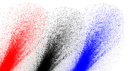 Dynamic RGB Powder Splash on White Background - Abstract Red, Black, and Blue Spray Texture