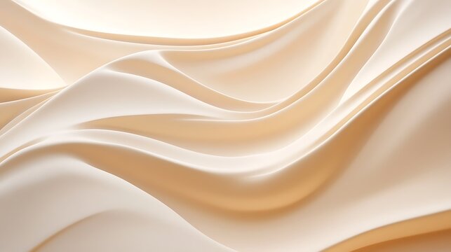 Abstract beige silk fabric background with flowing waves, delicate texture and soft shadows